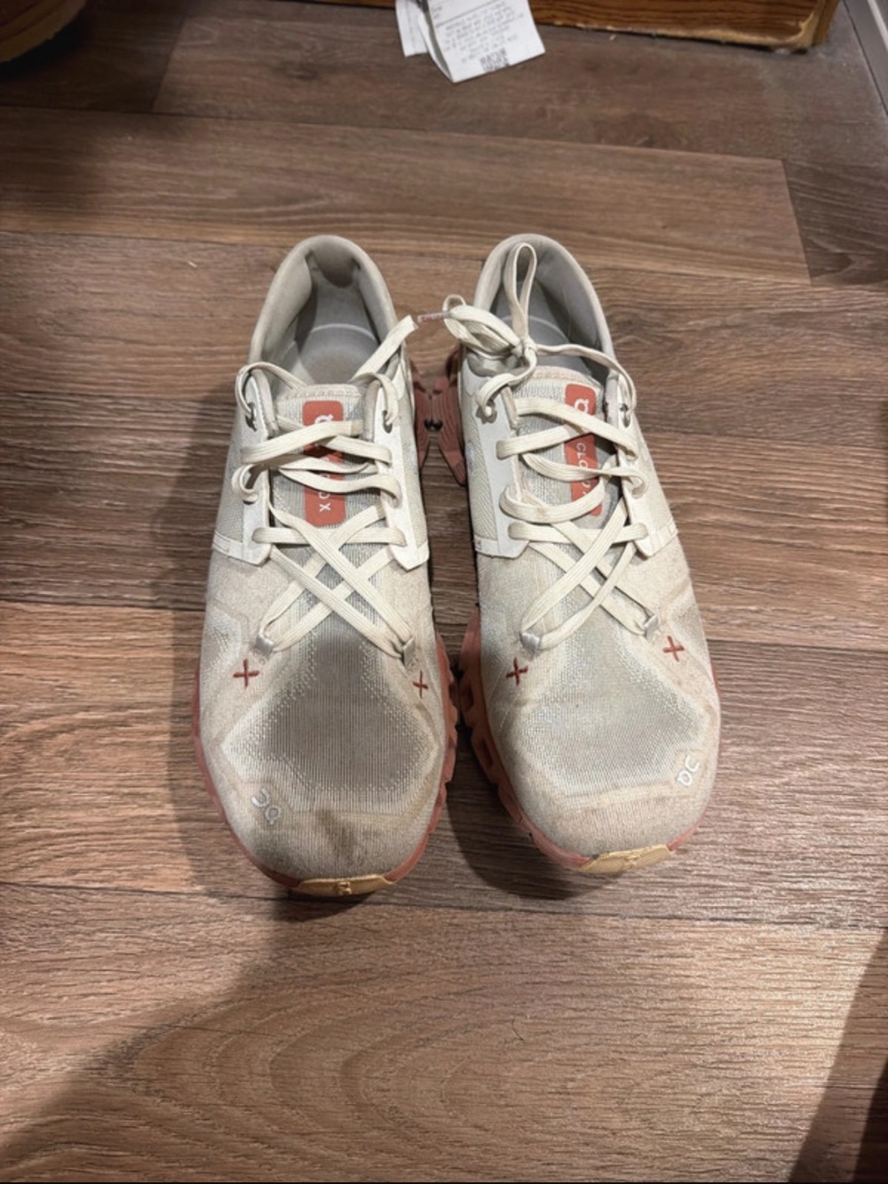 Women’s Cream and Pink Accent Lace-Up Sneakers